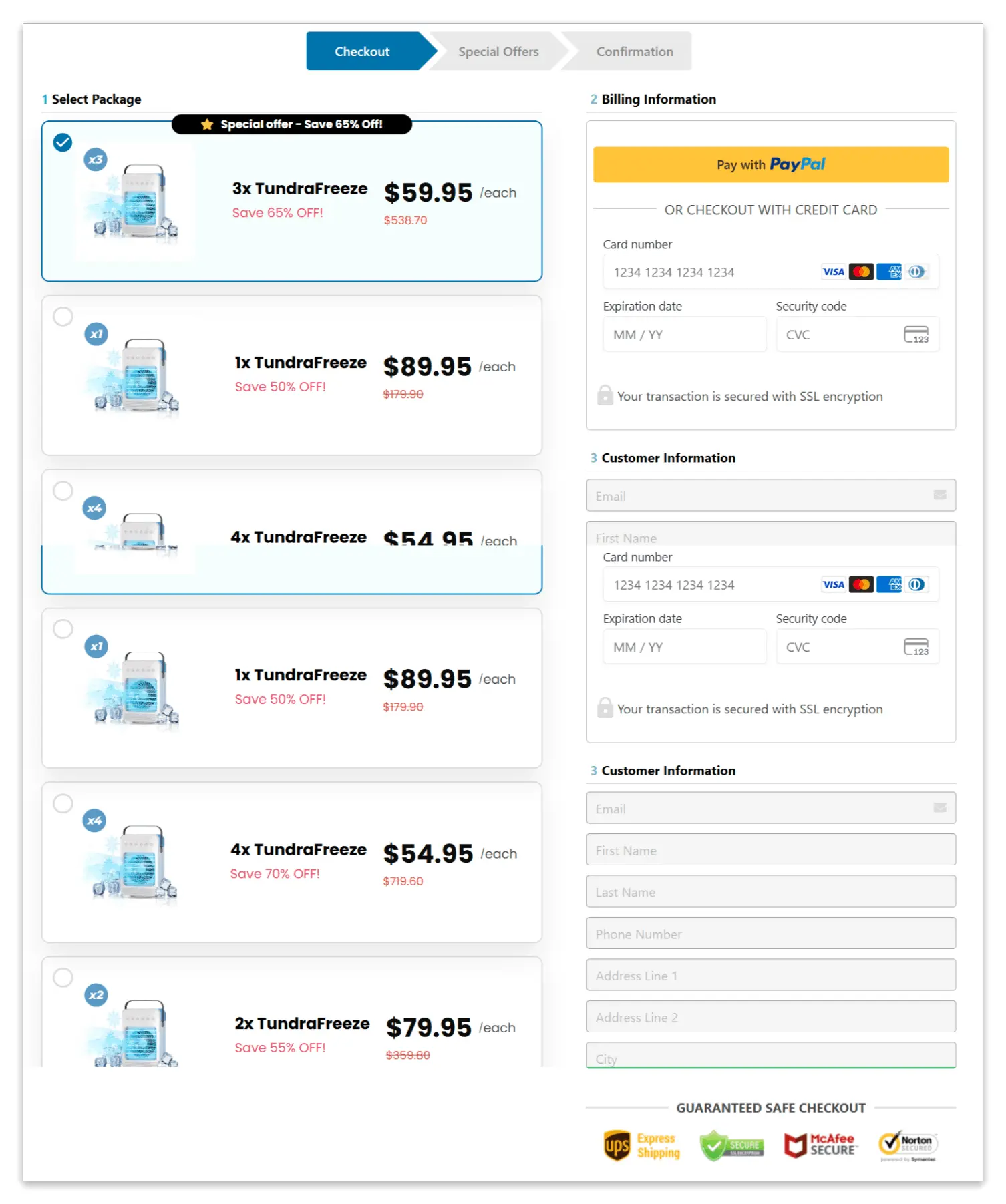 Tundra Freeze AC Secure Checkout Page
